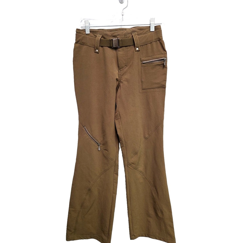 Athleta Pants Womens 2 Olive Mid Rise Belted Zip Pocket Straight Leg Relaxed Fit